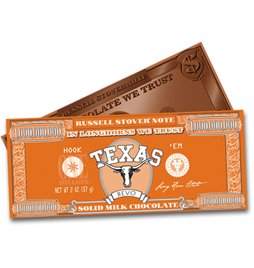Russell Stover Chocolates 0582 2 Oz. University Of Texas Milk Chocolate Money logo