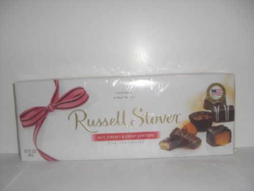 Russell Stovers-nut,chewy & Crisp Center Fine Chocolates Net Wt 12 Oz logo