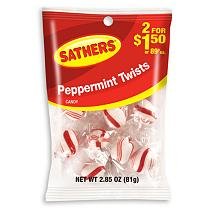 Sathers Peppermint Twists – 2.85 Oz. Bag – 12 Ct. logo