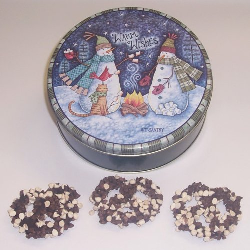 Scott’s Cakes 1 Lb. Dark Chocolate Covered Pretzel With Chocolate Chips & White Chocolate Chips In A Warm Wishes Tin logo