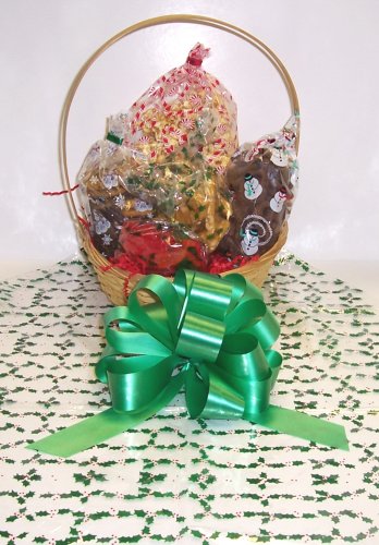 Scott’s Cakes Small Christmas Train Express Holiday Basket With Handle Holly Wrapping logo