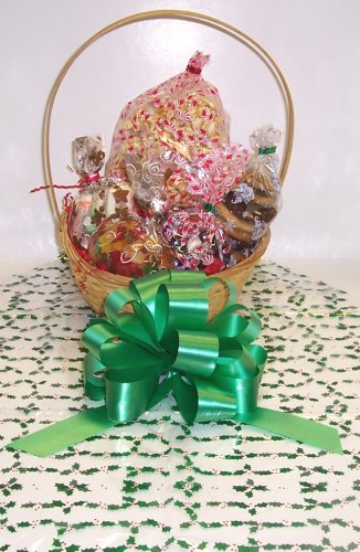 Scott’s Cakes Small Father Christmas Holiday Basket With Handle Holly Wrapping logo