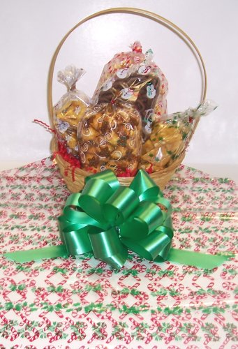 Scott’s Cakes Small Peanut and Pretzel Lovers Christmas Basket With Handle Candy Cane Wrapping logo