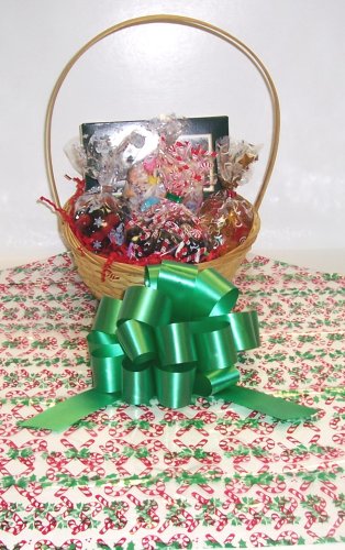 Scott’s Cakes Small Yule Time Christmas Basketwith Handle Candy Cane Wrapping logo