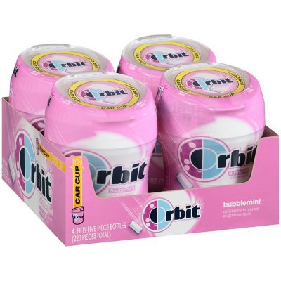 Scs Orbit Bubblemint Artificial Flavored Sugarfree Gum Car Cup – 4 X 55 Piece Bottles (220 Pieces Total) Bubblemint logo
