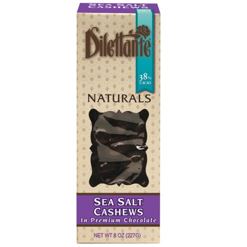 Sea Salt Cashews In Premium Chocolate – All Natural Candy – 8oz Box – By Dilettante (4 Pack) logo