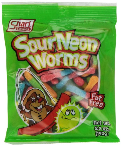 Shari Sour Neon Worms, 5 ounce Bags (Pack of 12) logo