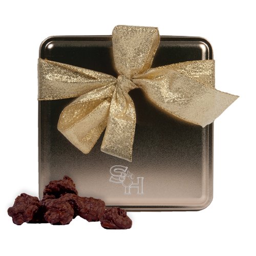 Shsu Decadent Chocolate Clusters Gold Medium Tin ‘sh Paw Official Logo Engraved’ logo