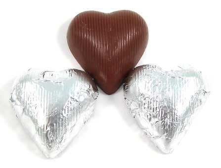 Silver Foiled Chocolate Hearts, 1lb logo