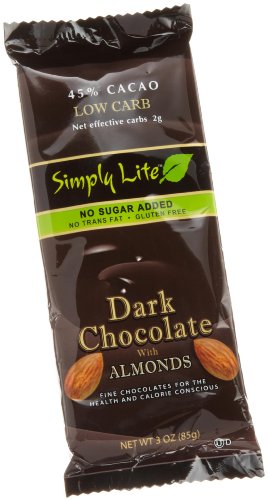 Simply Lite Low Carb Dark Chocolate With Almonds, 45% Cacao, 3 ounce Bars (Pack of 9) logo