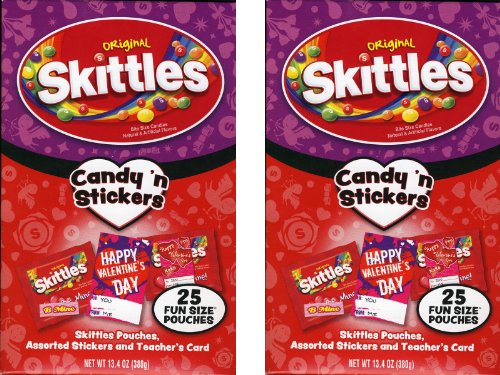 Skittles Original Valentines Candy N Stickers 2-pack (total – 50 Skittles Valentines Pouches) logo