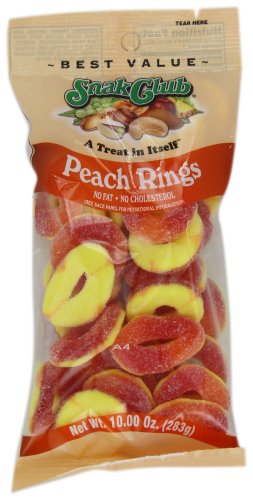 Snak Club Candy, Gummy Peach Rings, 10 Ounce (Pack of 6) logo