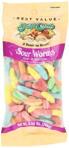 Snak Club Candy, Gummy Worms, Sour, 9.5 Ounce (Pack of 6) logo