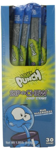 Sour Punch Sip-n-chew Straws, Blue Razamatazz Flavor, 1 ounce Bags (Pack of 30) logo