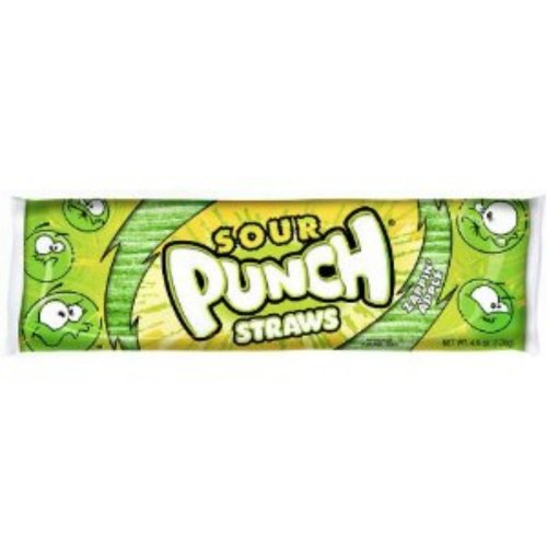 Sour Punch Straws Green Apple 4.5 Ounce Theater Size Pack 1 Tray logo