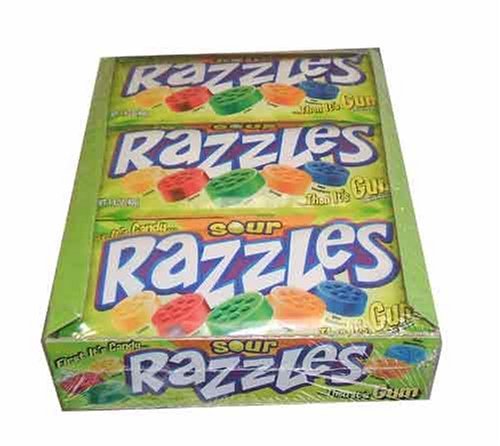 Sour Razzles Candy, 1.4oz Pouches, 24-count logo