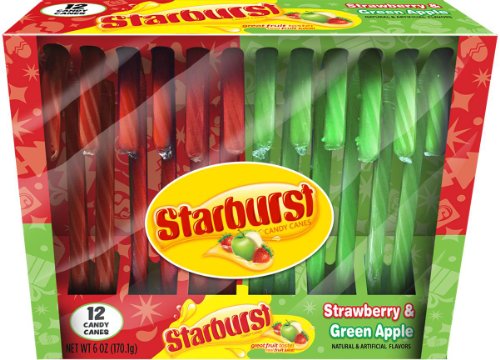 Starburst Candy Canes, Strawberry and Green Apple, 12 Count (Pack of 12) logo