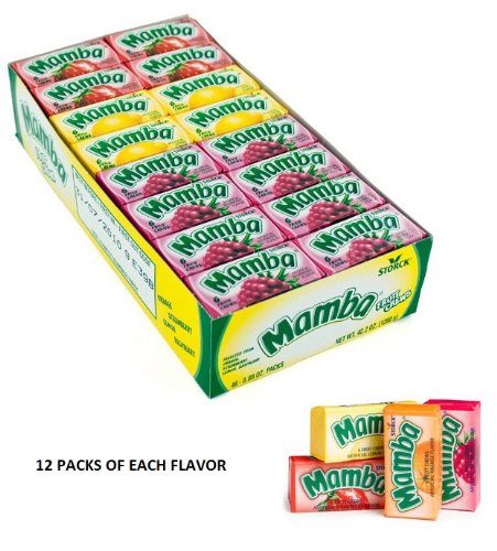 Storck Mamba Fruit Chew Candies Artifically Flavored Selected From Orange, Strawberry, Lemon, Raspberry Of 0.88 Oz – 48 Packs Of 6-piece Fruit Chews – Tj10 logo