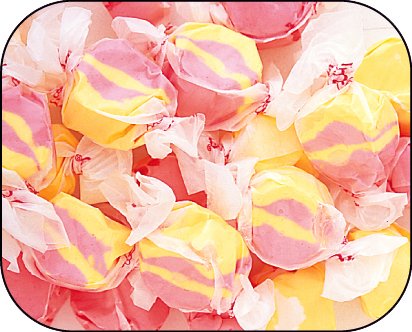 Strawberry & Banana (pink & Yellow) Gourmet Salt Water Taffy 1 Pound Bag logo