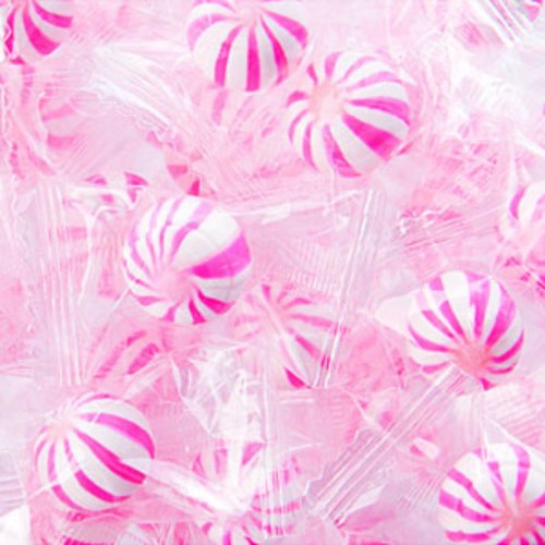 Strawberry Petite Sassy Spheres Pink & White Striped Candy Balls 1lb Bag logo