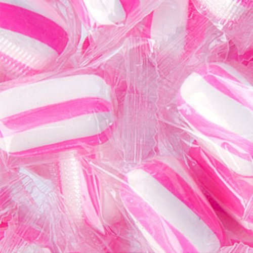 Strawberry Sassy Cylinders Pink & White Striped Candy 1lb Bag logo