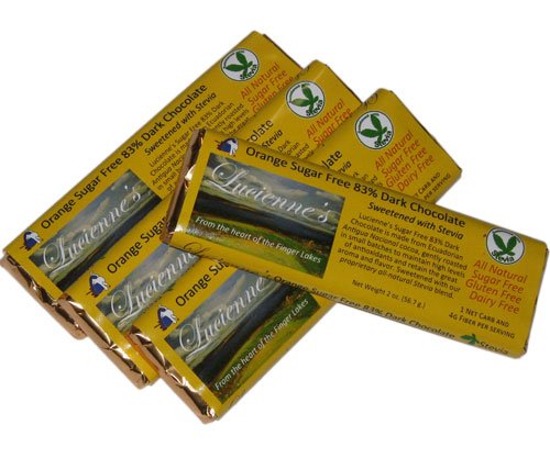 Sugar Free Orange Chocolate Bar, Stevia Sweetened, 4 – 2oz. Bars. Sweetened With Stevia. The Finest Quality Ecuadorian Chocolate. All Natural Ingredients. 83% Cocoa Chocolate, Flavored With Natural Orange Oil. logo