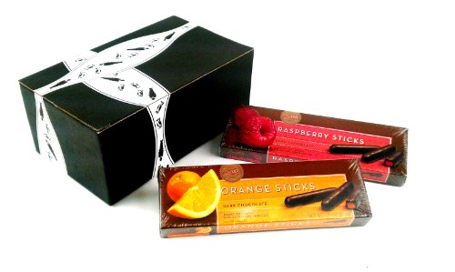 Sweet’s Dark Chocolate Sticks Covered Rasberry and Orange Jelly, 2- 10.5oz In Gift Box logo