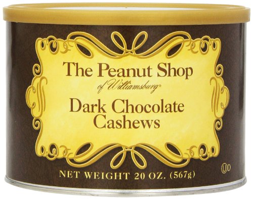 The Peanut Shop Of Williamsburg Cashews, Dark Chocolate, 20 ounce Tin logo