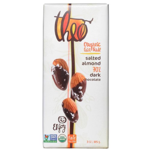 Theo Chocolate Dark Chocolate Bar, Salted Almond, 3 Ounce logo