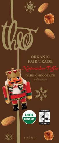 Theo Chocolate Nutcracker Toffee, Dark Chocolate 70% Cacao, 3 ounce Bars (Pack of 12) logo