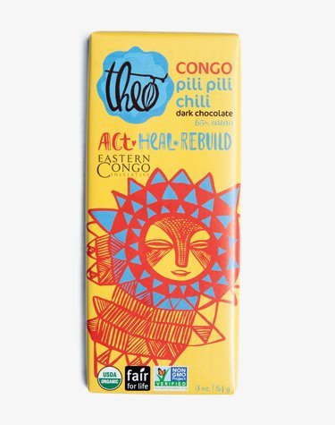 Theo Chocolate Organic 65% Dark Chocolate Congo Pili Pili Chili — 3 Oz logo