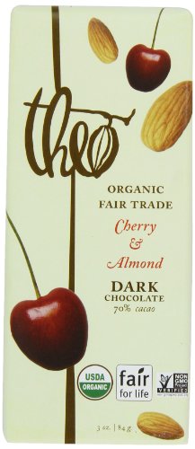 Theo Classic Organic Dark Chocolate (70% Cacao) With Cherry & Almond, 3 ounce Bars (Pack of 12) logo