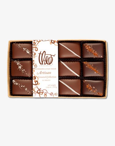 Theo Organic Chocolate Artisan Caramel Collection 12 Piece Sampler logo