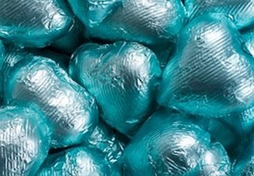 Tiffany Blue Foiled Milk Chocolate Hearts 1lb Bag logo