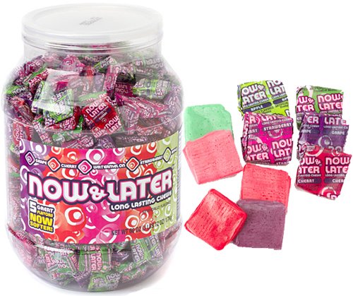 Tj10 Now&later Long Lasting Chews Assorted 5 Great Flavors Now Softer : Grape Cherry Watermelon Strawberry Apple About 400 Pieces Of Net Wt 60 Oz (3 Lbs 12 Oz) Jar logo