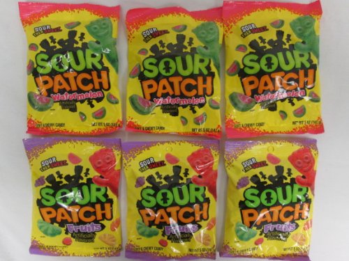 Tj6 Sour Patch Variety Pack of Fruit and Watermelon Artificially Flavored Soft and Chewy Candy Of 6 Packs Of 5 Oz Bag logo