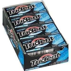 Tj8 Trident Splashing Mint Sugarfree Gum With Xylitol – 12 Ct. 18-sticks Packages (216 Pieces Total) logo