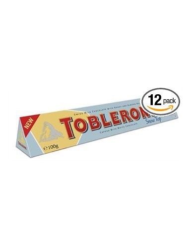 Toblerone Snow Top Limited Edition – Swiss Milk and White Chocolate With Honey and Almond Nougat, 3.52 ounce Bars (Pack of 12) logo