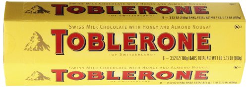 Toblerone Swiss Milk Chocolate With Honey and Almond Nougat 6-3.52 Oz(100g) Bars, Total Net 1lb 5.12 Oz(600g) logo