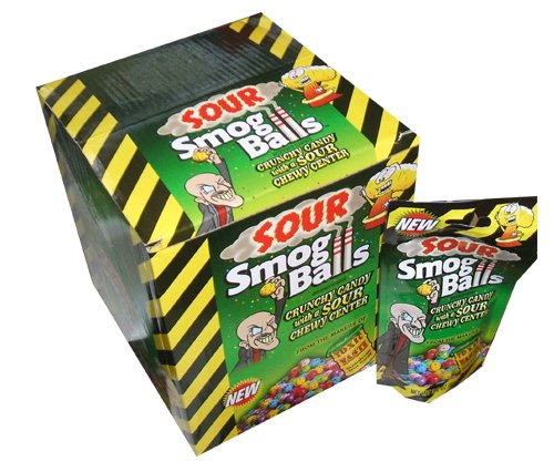 Toxic Waste Sour Smog Balls Crunchy Candy With A Sour Chewy Center 3 Ounce Packs (Pack of 12) logo