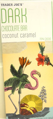 Trader Joe’s Dark Chocolate Bar Coconut Caramel New Item With Hints Of Black Hawaiian Sea Salt & Cacao Nibs logo