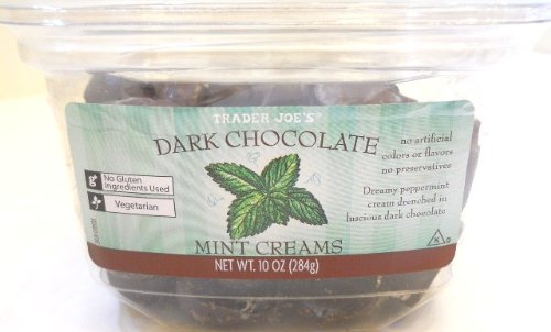 Trader Joe’s Dark Chocolate Mint Creams No Gluten Ingedients Used Vegetarian No Artificial Colors Or Flavors No Preservatives logo