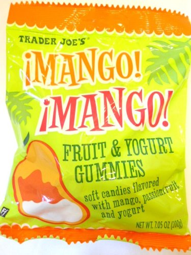 Trader Joe’s Mango ! Mango ! Fruit & Yogurt Gummies Soft Candies Flavored With Mango,passionfruit and Yogurt Fat Free !!!! logo