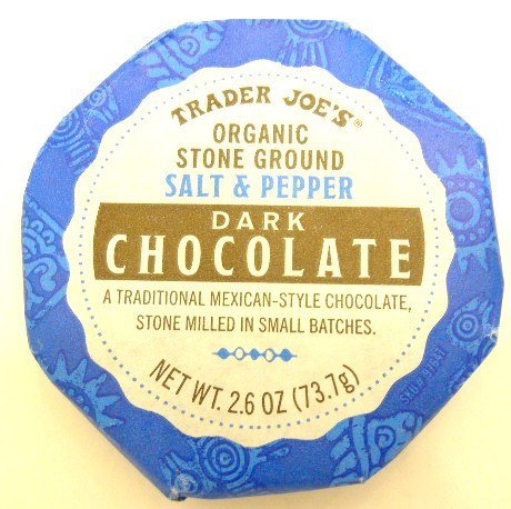 Trader Joe’s Organic Stone Ground Salt & Pepper Dark Chocolate Traditional Mexican Style Chocolate Stone Milled In Small Batches logo