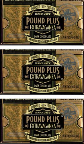 Trader Joe’s Pound Plus Extravaganza 54% Dark Chocolate Loaded With Almonds, Cranberries, and Ginger Imported From Belgium, 17.6 Oz Bar (Pack of 3) logo