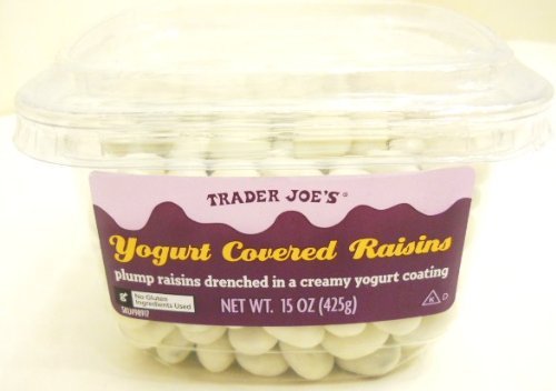 Trader Joe’s Yogurt Covered Raisins Plump Raisins Drenched In A Creamy Yogurt Coating No Gluten Ingredients Used 15 Oz /425 G About 11 Servings logo