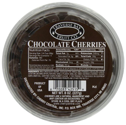 Traverse Bay Fruit Co. Chocolate Covered Dried Cherries, 8 ounce Tub (Pack of 4) logo