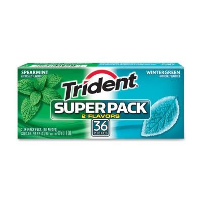 Trident 61055 Super Pack, 36 Pieces, 8/bx, Spearmint/wintergreen logo