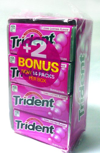 Trident Bubblegum Sugar Free Gum Bonus Pack 14 Packs 18 Pieces Each logo