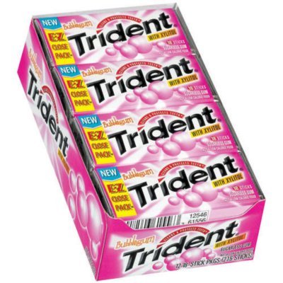 Trident Bubblegum Sugar Free Gum With Xylitol – 12/18 Piece Pks (3 Pack) logo